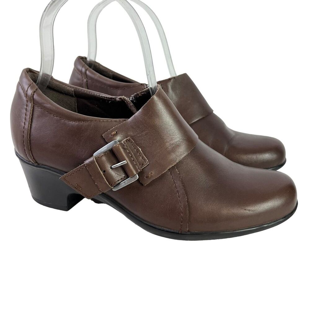 Clarks Collection Genette Vista Womens Brown Leather Monk Strap Shoes Bootie 6.5